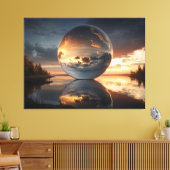 Surreal Reflective Sphere With Sunset Clouds Over Canvas Afdruk (Insitu (Woonkamer))