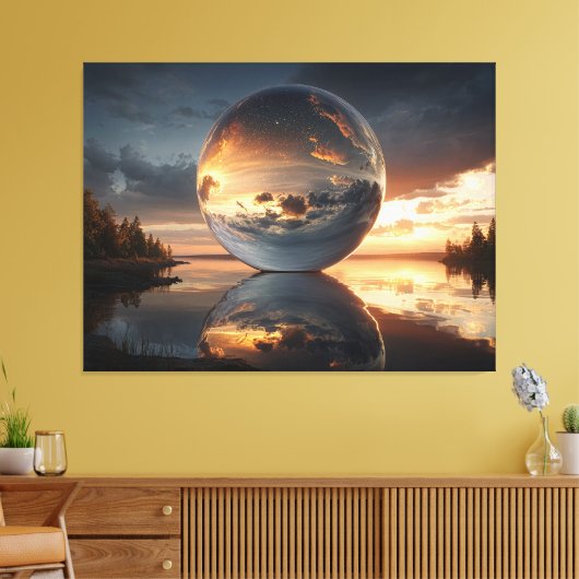 Surreal Reflective Sphere With Sunset Clouds Over  Canvas Afdruk (Insitu (Woonkamer))