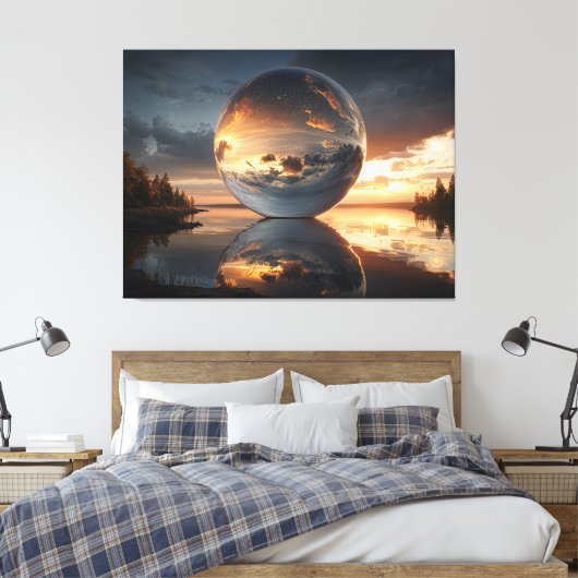 Surreal Reflective Sphere With Sunset Clouds Over Canvas Afdruk (Insitu (Slaapkamer))