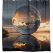 Surreal Reflective Sphere With Sunset Clouds Over  Douchegordijn (Voorkant)