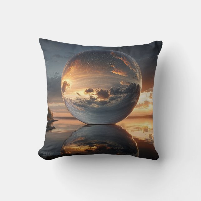 Surreal Reflective Sphere With Sunset Clouds Over  Kussen (Voorkant)