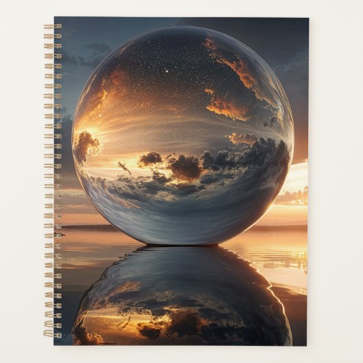 Surreal Reflective Sphere With Sunset Clouds Over Planner (Voorkant)