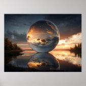 Surreal Reflective Sphere With Sunset Clouds Over  Poster (Voorkant)
