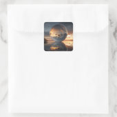 Surreal Reflective Sphere With Sunset Clouds Over  Vierkante Sticker (Tas)