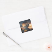 Surreal Reflective Sphere With Sunset Clouds Over  Vierkante Sticker (Envelop)