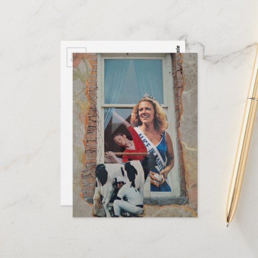 Surreal Retro Alice in Dairyland Collage Briefkaart (Voorkant / Achterkant in situ)