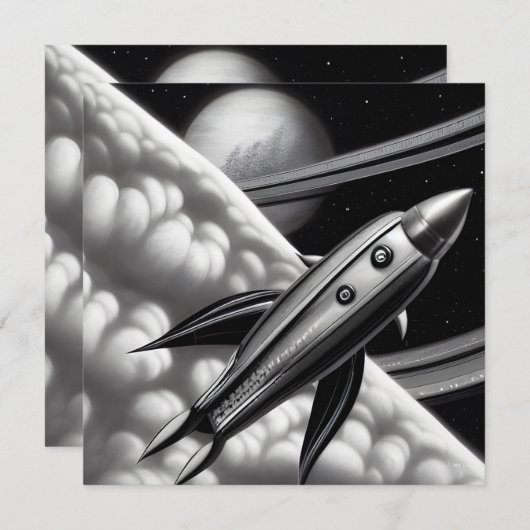 Surreal Retro Space Rocket Kaart (Voorkant / Achterkant)