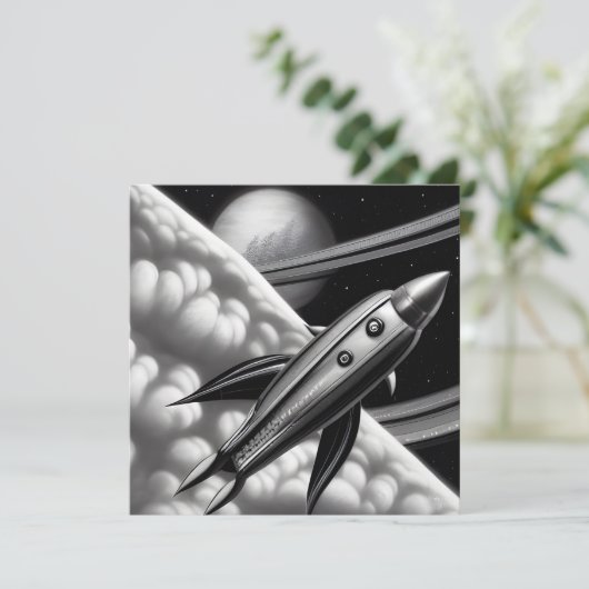Surreal Retro Space Rocket Kaart (Staand voorkant)