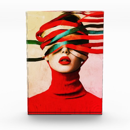 Surreal Ribbon Modern Minimalist Woman in Red Fotoblokken (Voorkant)
