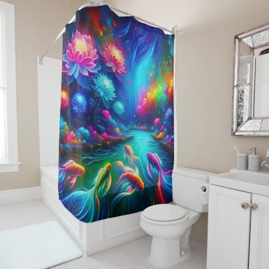 Surreal River Dreamscape - Levendige Natuur kunst Douchegordijn (In situ)