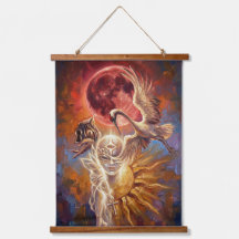 Surreal Rode Maan & Kraanvogel Wandkunst