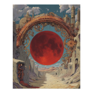 Surreal Rode Maan Portaal Fantasie Kunstwerk Perfect Poster