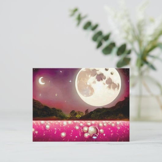 Surreal Roze Pearl Field & Moons Briefkaart (Staand voorkant)