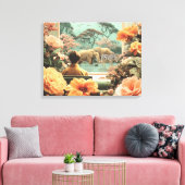 Surreal Safari Scene With Elephants Zebras Canvas Afdruk (Insitu (Woonkamer))