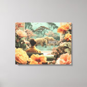 Surreal Safari Scene With Elephants Zebras Canvas Afdruk (Voorkant)