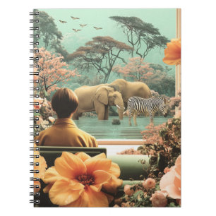 Surreal safarischerm met olifanten zebra's notitieboek