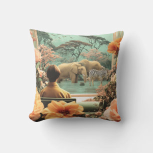 Surreal safarisfeer met olifanten zebra's kussen