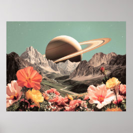 Surreal Saturn Over Mountain Valley Poster