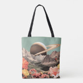 Surreal Saturn Over Mountain Valley Tote Bag (Achterkant)