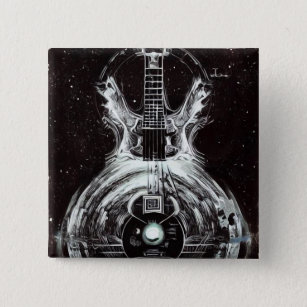 Surreal Sci-fi elektrische gitaar Vierkante Button 5,1 Cm