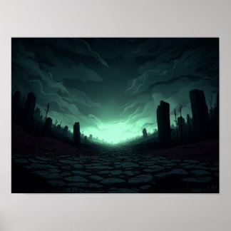 Surreal Sci-Fi Farm with Rocket Launch Illustratio Poster
