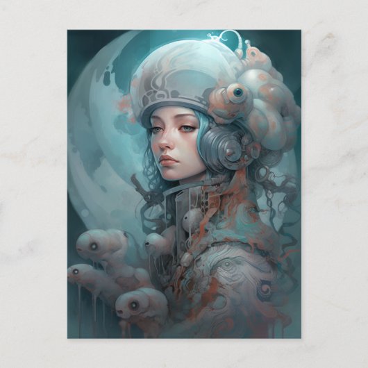 Surreal Science Fiction Woman & Creatures Briefkaart (Voorkant)