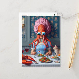 Surreal Seafood Meal Octopus Vrouw Briefkaart