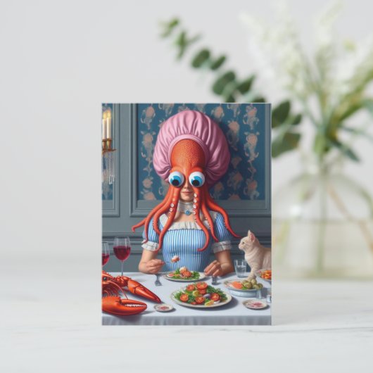 Surreal Seafood Meal Octopus Vrouw Briefkaart (Staand voorkant)