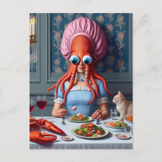 Surreal Seafood Meal Octopus Vrouw Briefkaart (Voorkant)