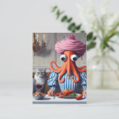 Surreal Seafood Meal Octopus Vrouw Roze Kroon Briefkaart (Staand voorkant)