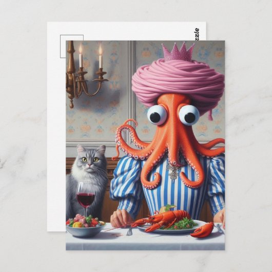 Surreal Seafood Meal Octopus Vrouw Roze Kroon Briefkaart (Voorkant / Achterkant)