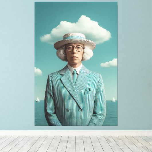 Surreal Seaside Gentleman Portret Canvas Afdruk (Insitu (Houten vloer))
