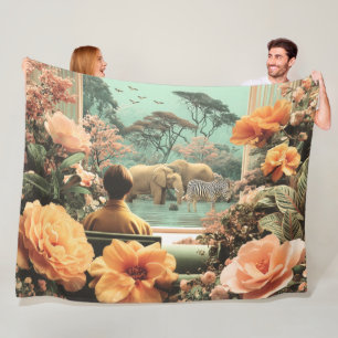 Surreal sfeerbeeld met olifanten zebra's fleece deken