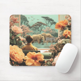 Surreal sfeerbeeld met olifanten zebra's muismat