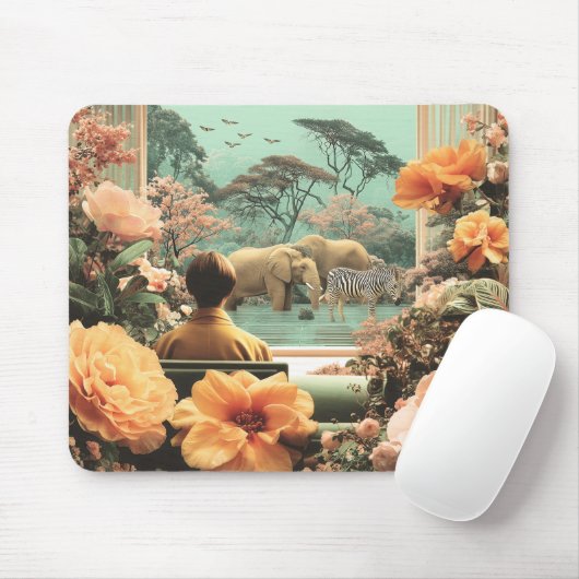 Surreal sfeerbeeld met olifanten zebra's muismat (Met muis)
