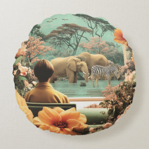 Surreal sfeerbeeld met olifanten zebra's rond kussen