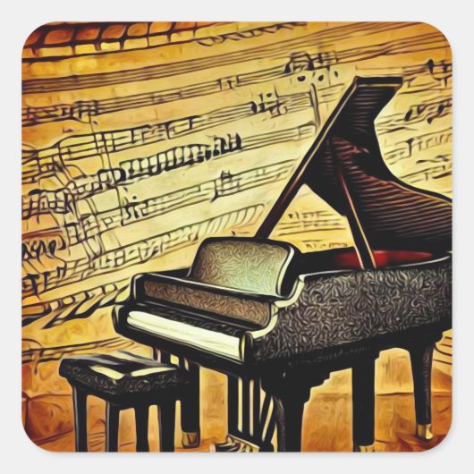 Surreal Sheet Music en Grand Piano Vierkante Sticker (Voorkant)