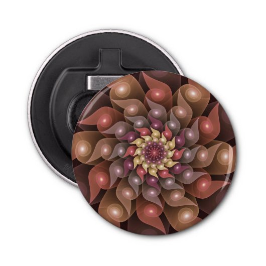 Surreal Shiny Flower Moderne Abstract Fractal Art Button Flesopener (Voorkant)