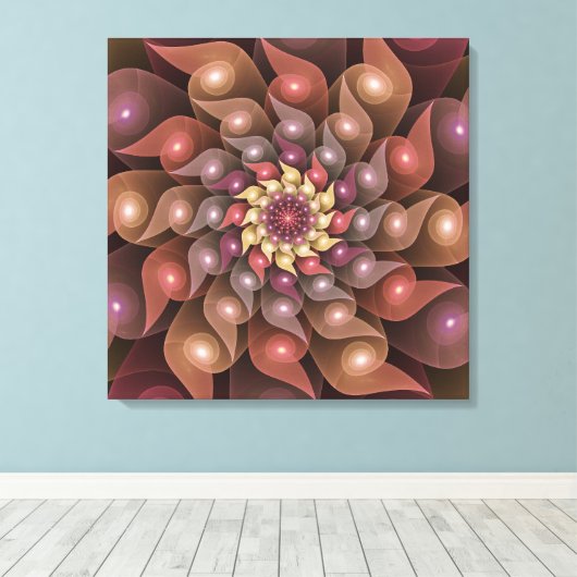 Surreal Shiny Flower Moderne Abstract Fractal Art Canvas Afdruk (Insitu (Houten vloer))