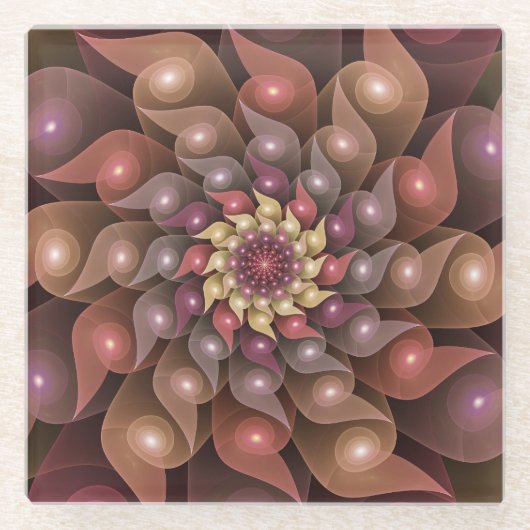 Surreal Shiny Flower Moderne Abstract Fractal Art Glazen Onderzetter (Voorkant)