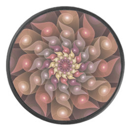 Surreal Shiny Flower Moderne Abstract Fractal Art Hockey Puck