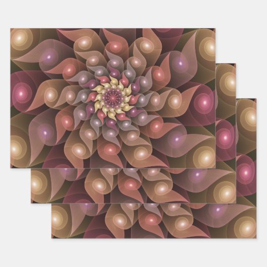 Surreal Shiny Flower Moderne Abstract Fractal Art Inpakpapier Vel (Set)
