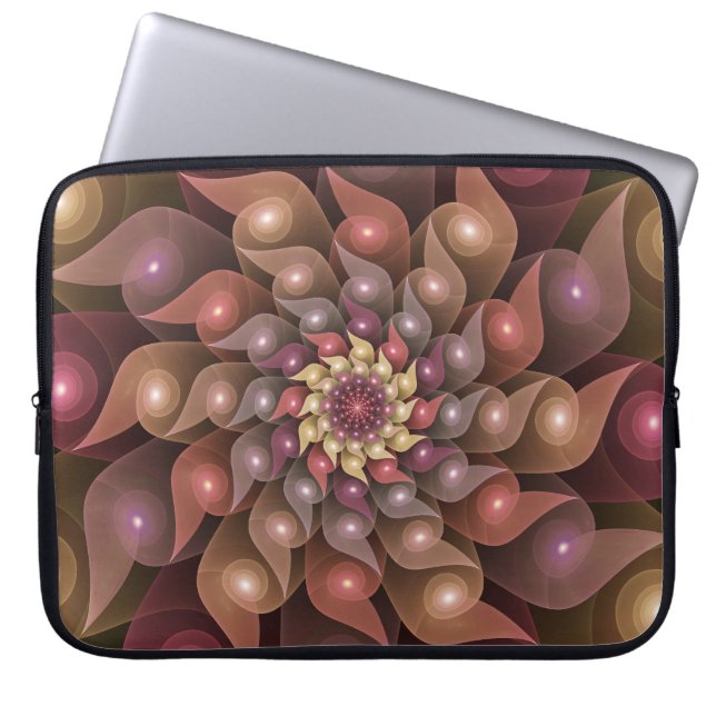 Surreal Shiny Flower Moderne Abstract Fractal Art Laptop Sleeve (Voorkant)