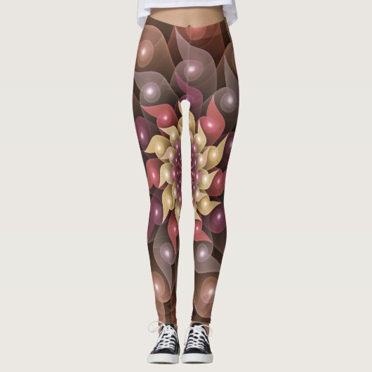Surreal Shiny Flower Moderne Abstract Fractal Art Leggings (Voorkant)