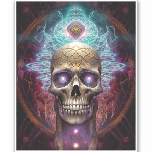 Surreal Skull Colorful Visionary Art Sticker (Voorkant)