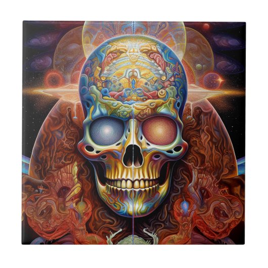 Surreal Skull Colorful Visionary Art Tegeltje (Voorkant)