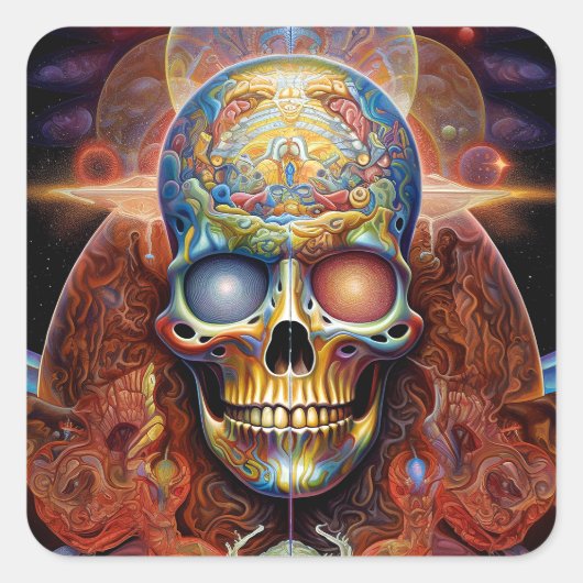Surreal Skull Colorful Visionary Art Vierkante Sticker (Voorkant)