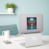 Surreal Skull Gothic Horror Art Sticker (Laptop op bureau)