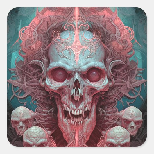 Surreal Skull Gothic Horror Art Vierkante Sticker (Voorkant)
