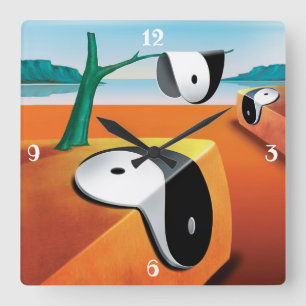 Surreal soft Yin Yang landscape clock. Vierkante Klok